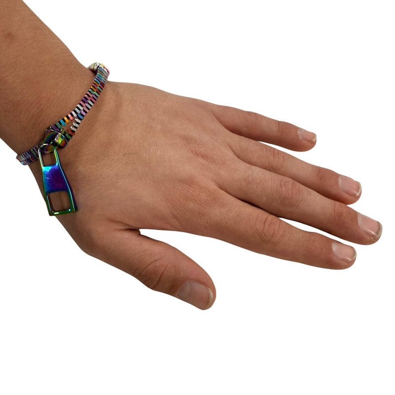 Bracelet unisexe à fermeture éclair en métal avec nappe d'huile par Kaiko