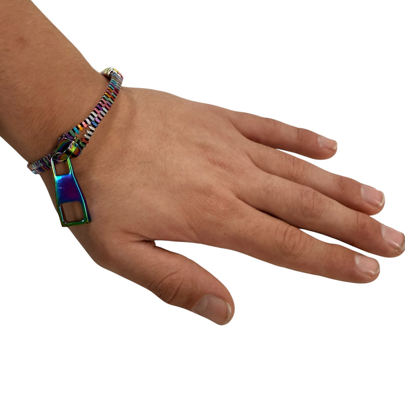 Bracelet unisexe à fermeture éclair en métal avec nappe d'huile par Kaiko