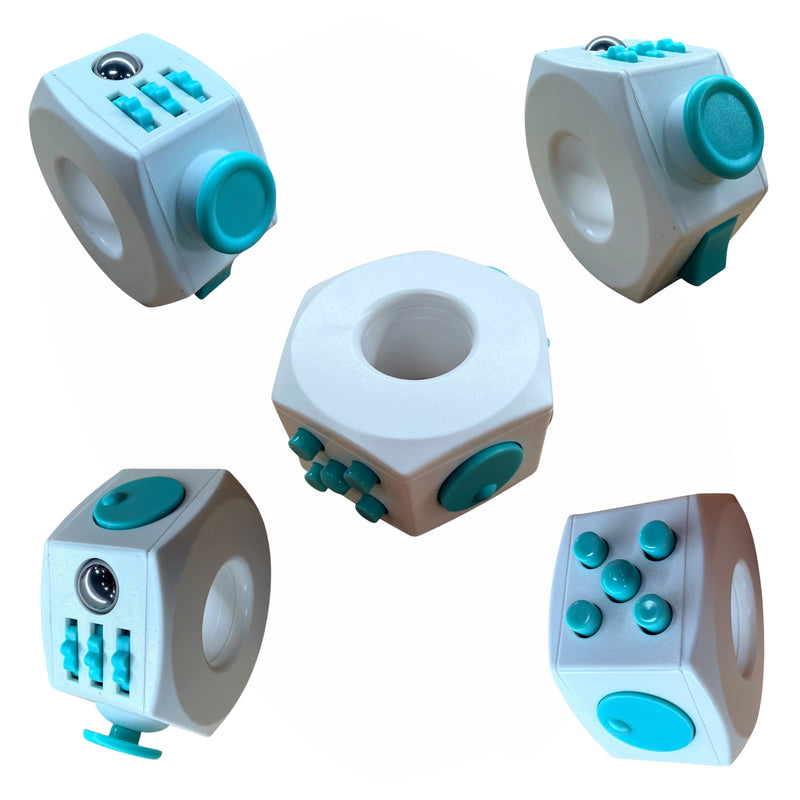 Teal & White Plastic Fidget Cube Ring