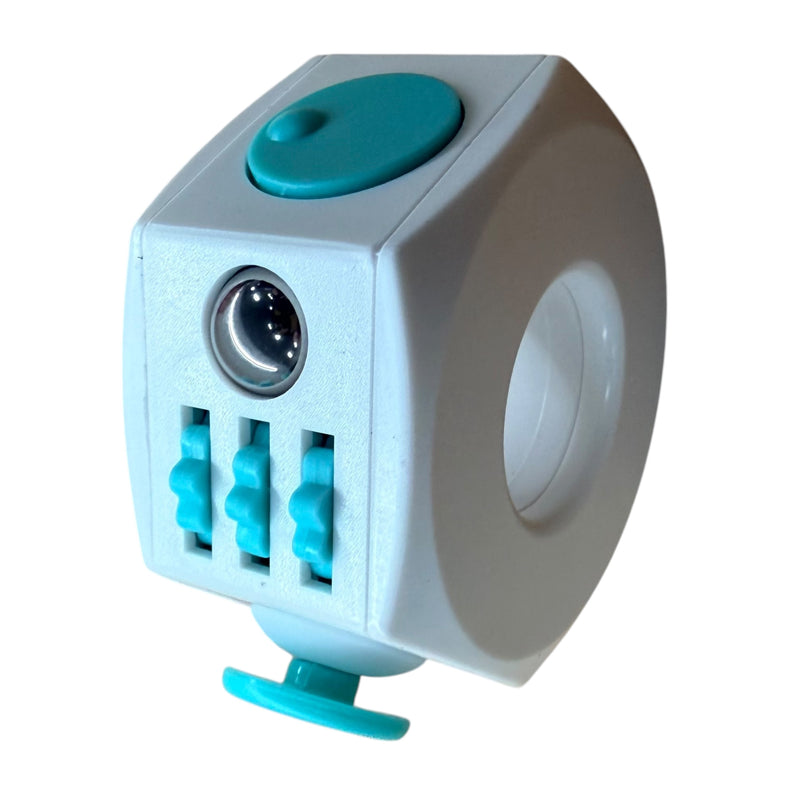 Teal & White Plastic Fidget Cube Ring