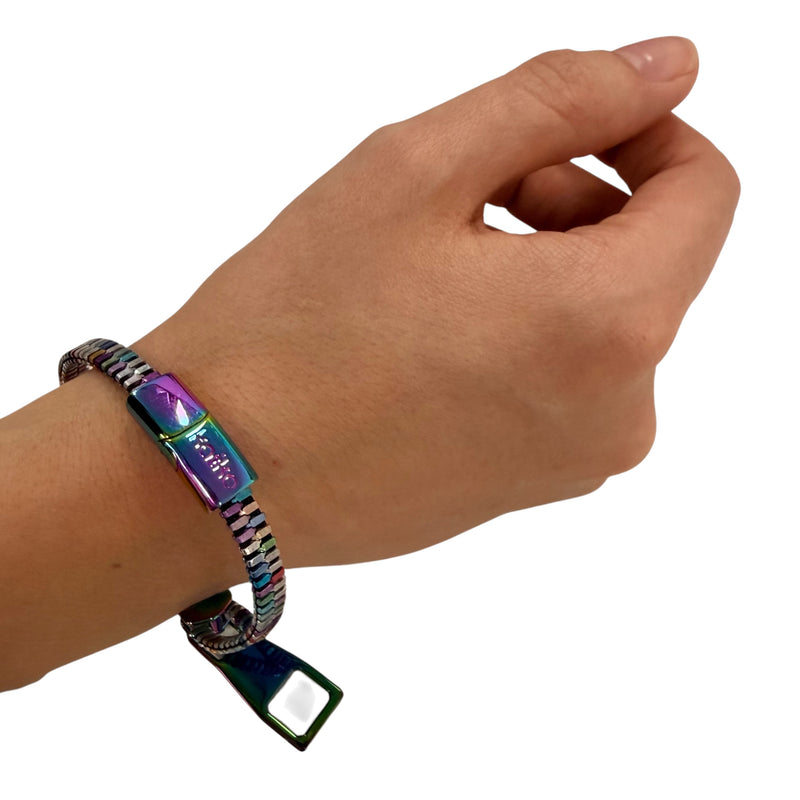 Bracelet unisexe à fermeture éclair en métal avec nappe d'huile par Kaiko