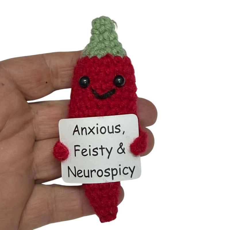 Anxious, Feisty & Neurospicy Chilli - Mini Hand Crochet Plush Supports