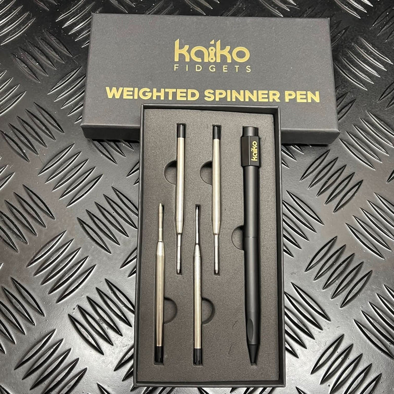 BLACK Weighted Spinner Pen with 4 refills