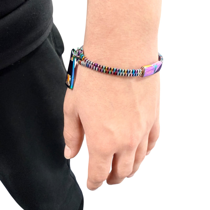 Bracelet unisexe à fermeture éclair en métal avec nappe d'huile par Kaiko