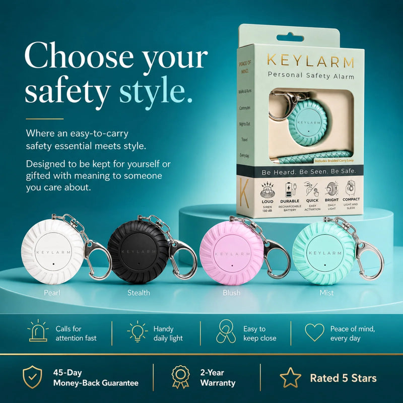 KEYLARM Personal Safety Alarm + LED Light - Be Heard. Be Seen.  Be Safe.