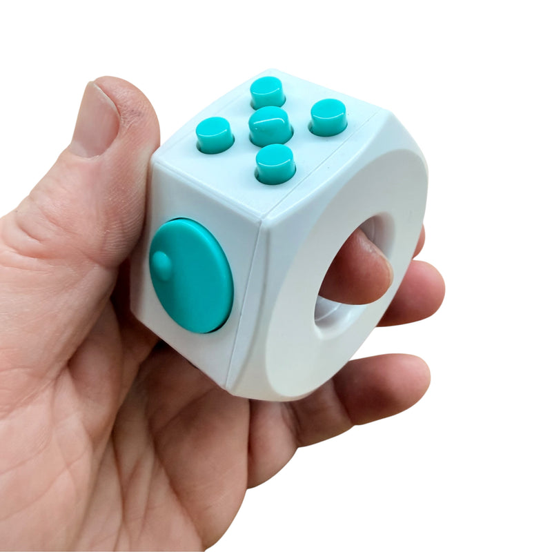 Teal & White Plastic Fidget Cube Ring