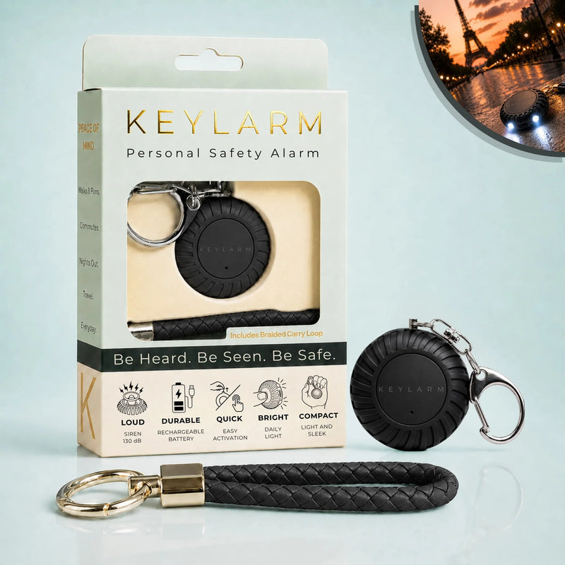 KEYLARM Personal Safety Alarm + LED Light - Be Heard. Be Seen.  Be Safe.