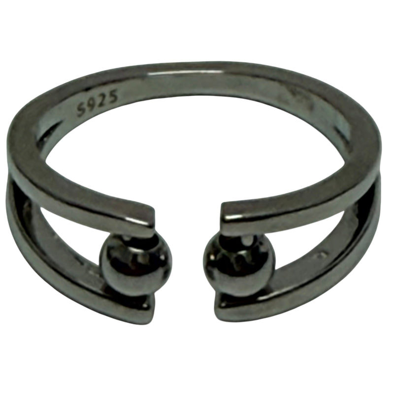 Kova Fidget Ring -  Adjustable Sterling Silver with 2 Rolling Beads