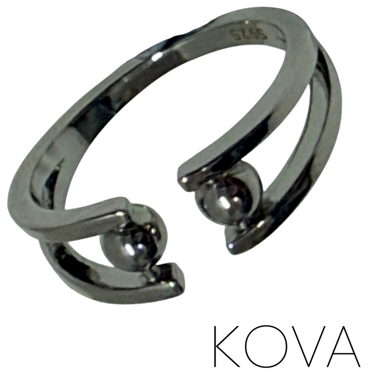 Kova Fidget Ring -  Adjustable Sterling Silver with 2 Rolling Beads