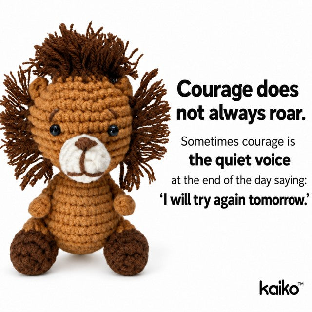 Courage Doesn't Always Roar Lion Mini Hand Crochet Plush Support