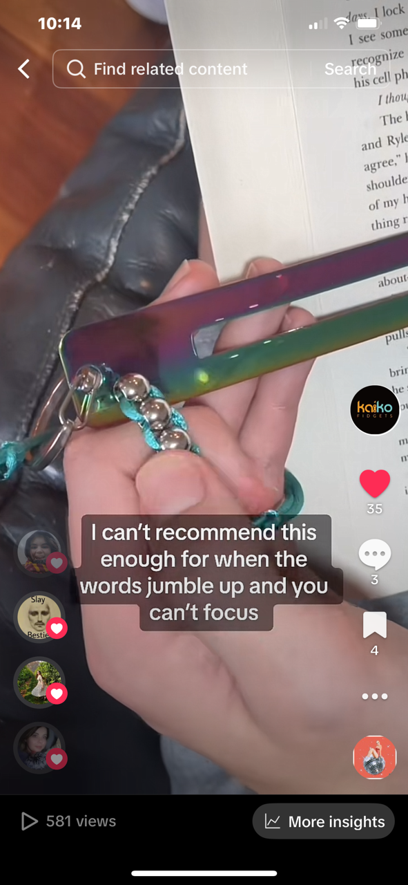 Metal Bookmark with Fidget Hook & Reading Guide - Fidgets not included