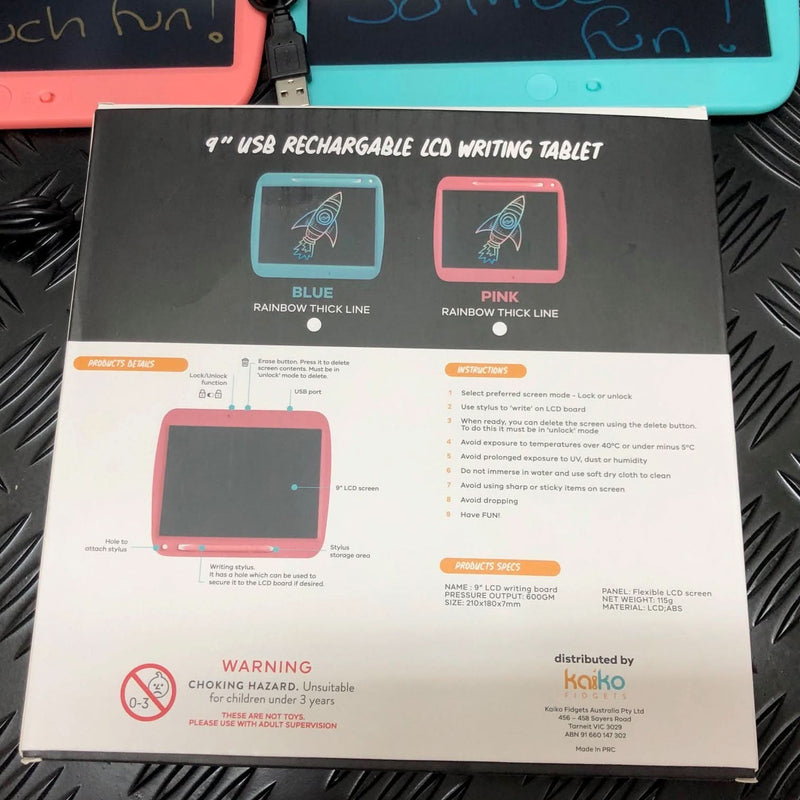 PINK 9" LCD Board with Rainbow Screen -USB Charging