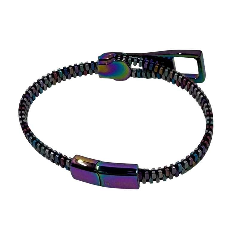 Unisex Oil Slick Metal Zipper Bracelet By Kaiko