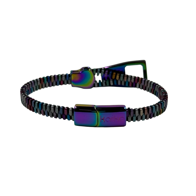 Unisex Oil Slick Metal Zipper Bracelet By Kaiko
