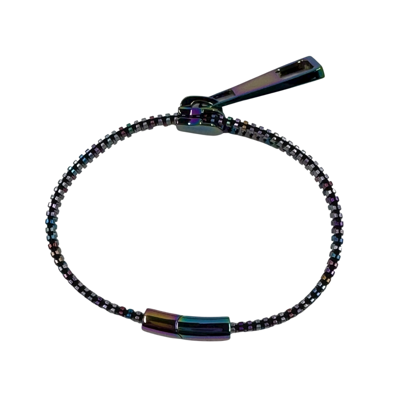 Unisex Oil Slick Metal Zipper Bracelet By Kaiko