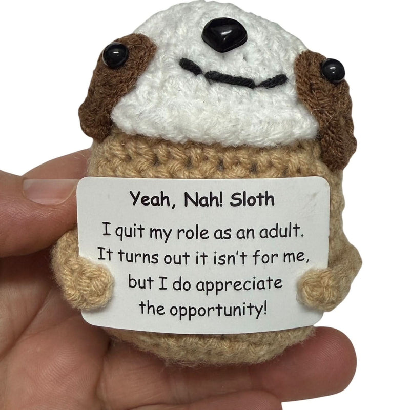 Sloth 'Quit My Role as Adult' - Mini Hand Crochet Plush Support