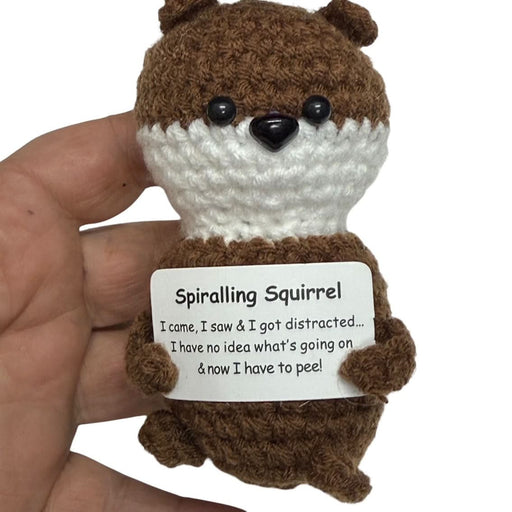 Spiralling Squirrel- Mini Hand Crochet Plush Support