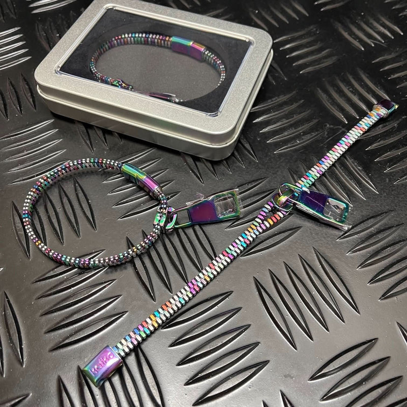 Unisex Oil Slick Metal Zipper Bracelet By Kaiko