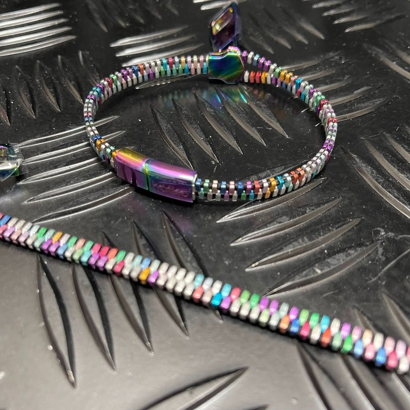 Unisex Oil Slick Metal Zipper Bracelet By Kaiko