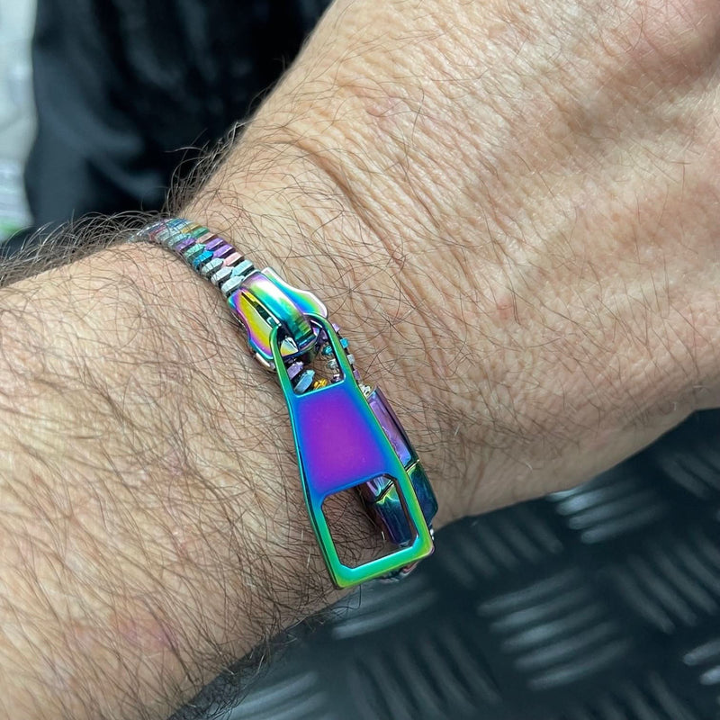 Unisex Oil Slick Metal Zipper Bracelet By Kaiko