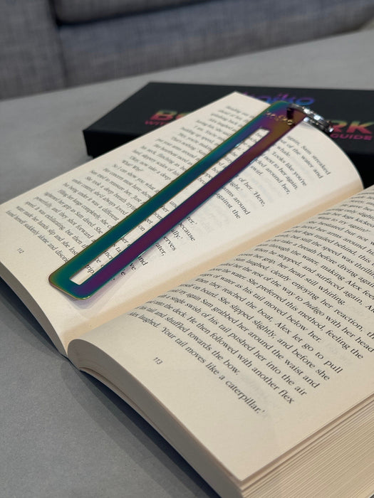 Metal Bookmark with Fidget Hook & Reading Guide in Oil Slick  - Kaiko exclusive