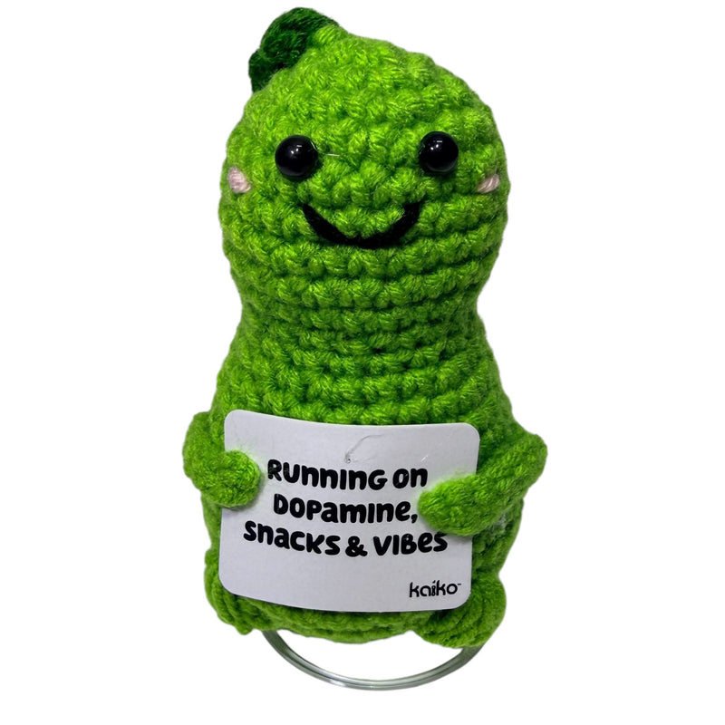 Green dinosaur crochet critter with message