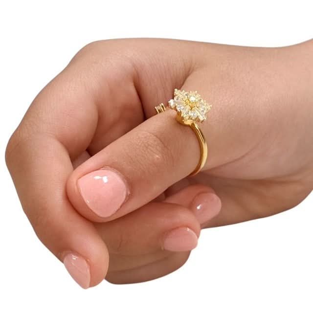 Auri Fidget Ring - Adjustable Sterling Silver & Gold Plated Gold Starburst Cluster