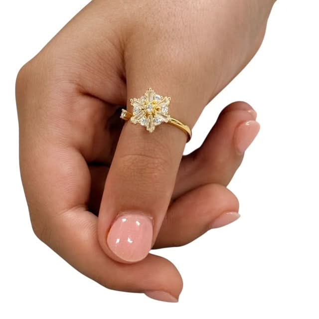 Auri Fidget Ring - Adjustable Sterling Silver & Gold Plated Gold Starburst Cluster