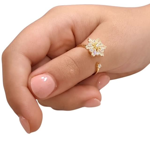 Auri Fidget Ring - Adjustable Sterling Silver & Gold Plated Gold Starburst Cluster