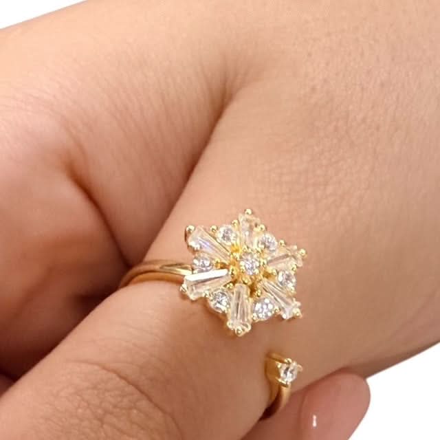 Auri Fidget Ring - Adjustable Sterling Silver & Gold Plated Gold Starburst Cluster