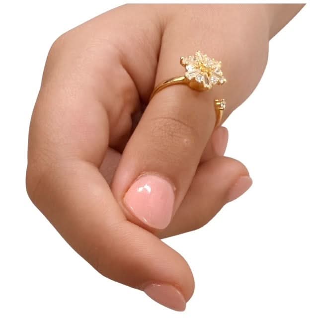 Auri Fidget Ring - Adjustable Sterling Silver & Gold Plated Gold Starburst Cluster