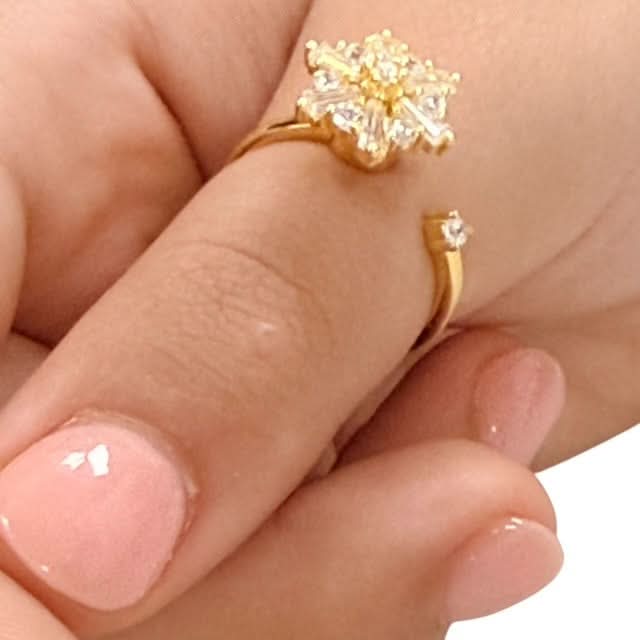Auri Fidget Ring - Adjustable Sterling Silver & Gold Plated Gold Starburst Cluster