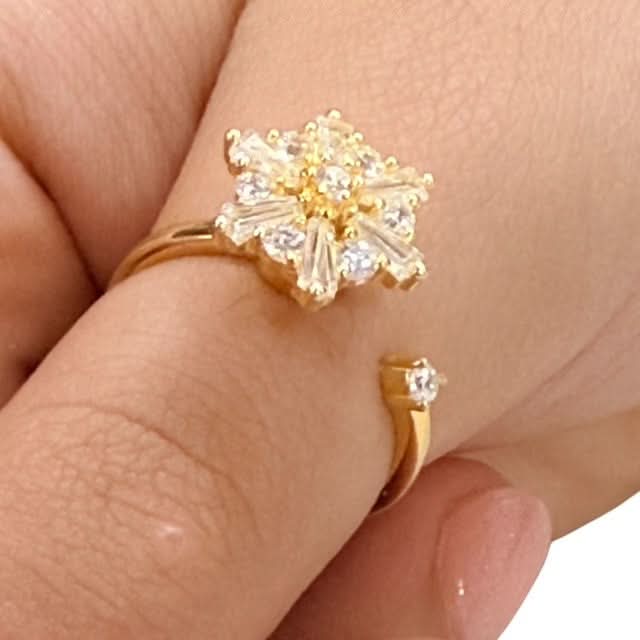 Auri Fidget Ring - Adjustable Sterling Silver & Gold Plated Gold Starburst Cluster