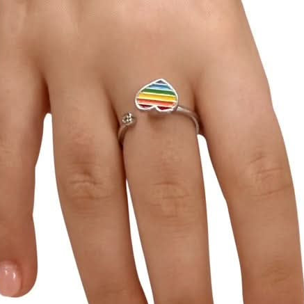 Amora Fidget Ring - Adjustable Sterling Silver with Enamel Rainbow Heart