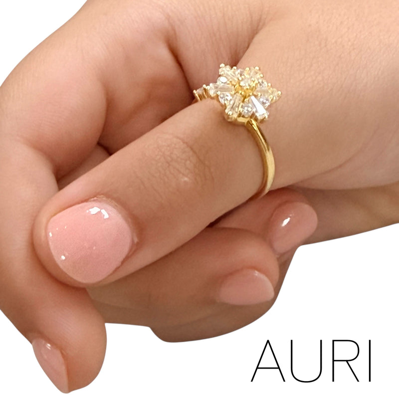 Auri Fidget Ring - Adjustable Sterling Silver & Gold Plated Gold Starburst Cluster