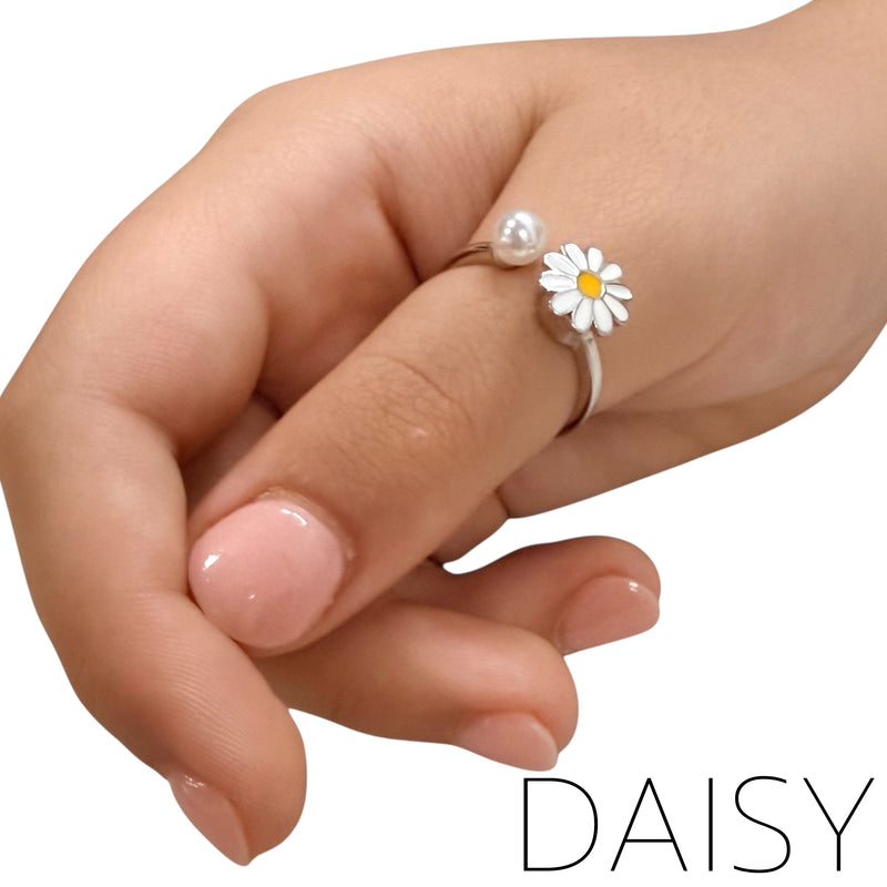 Daisy Fidget Ring - Adjustable Sterling Silver with  Enamel Daisy