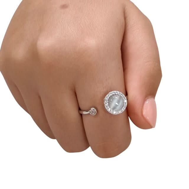 Lumi Fidget Ring - Adjustable Sterling Silver with Opal Style Centre & Diamante Surround