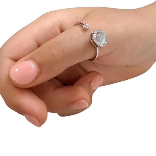 Lumi Fidget Ring - Adjustable Sterling Silver with Opal Style Centre & Diamante Surround
