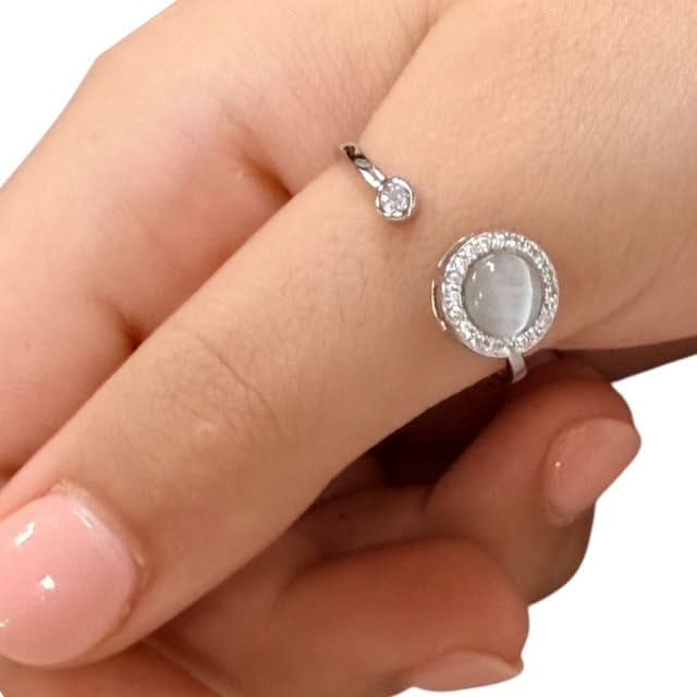 Lumi Fidget Ring - Adjustable Sterling Silver with Opal Style Centre & Diamante Surround