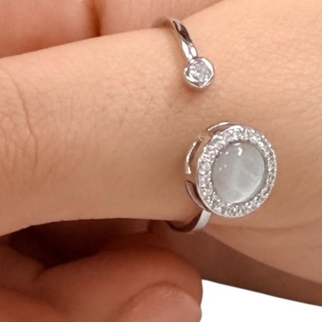 Lumi Fidget Ring - Adjustable Sterling Silver with Opal Style Centre & Diamante Surround