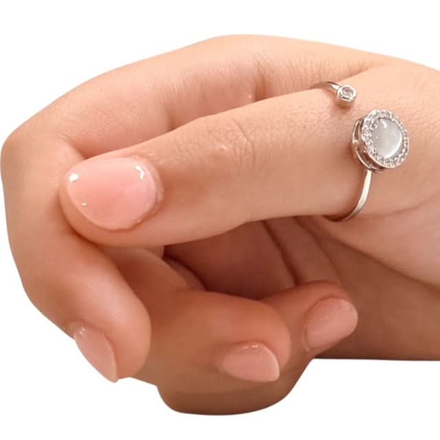 Lumi Fidget Ring - Adjustable Sterling Silver with Opal Style Centre & Diamante Surround