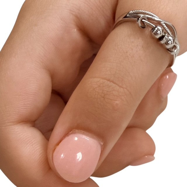 Vela Fidget Ring - Adjustable Sterling Silver with Wave Slider Beads