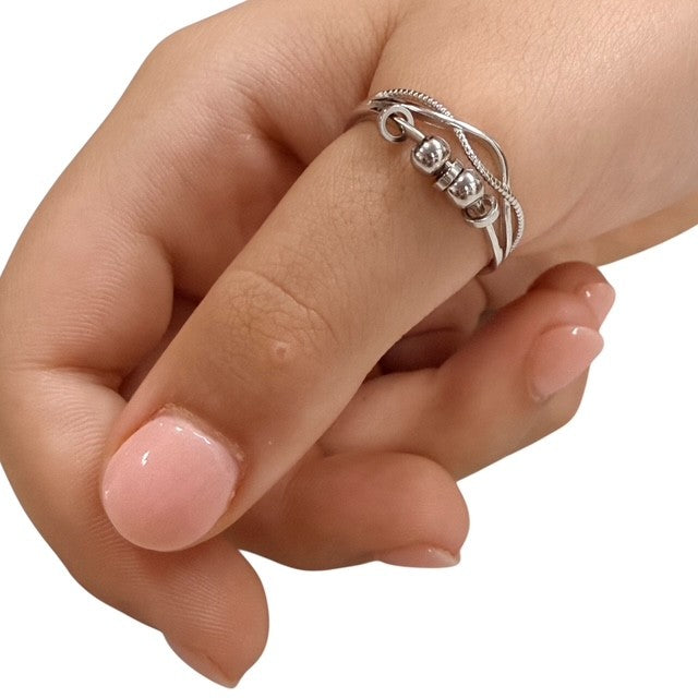 Vela Fidget Ring - Adjustable Sterling Silver with Wave Slider Beads