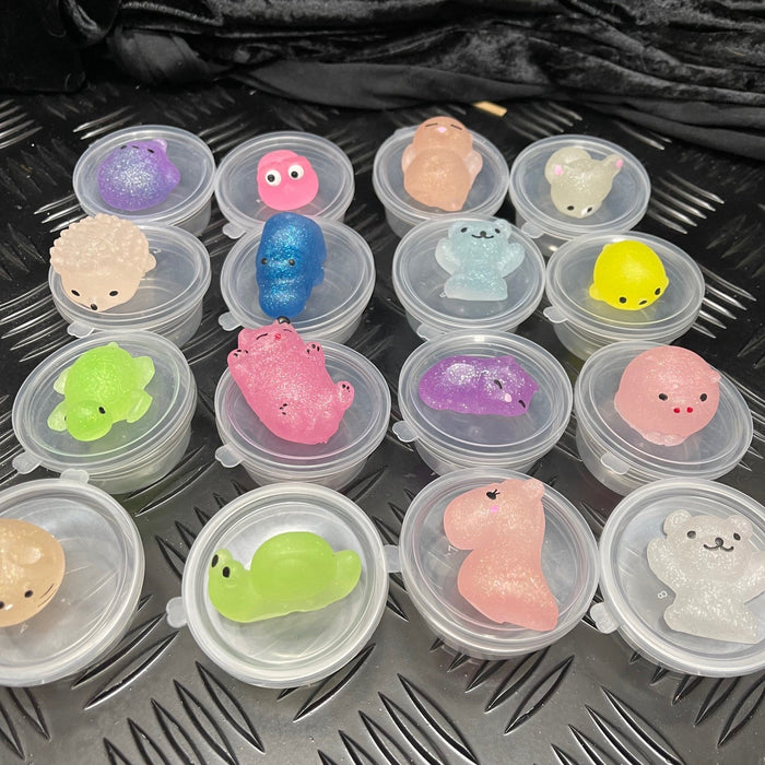 Box of 12 GLITTER  Jelly Mochi Squishy Animals