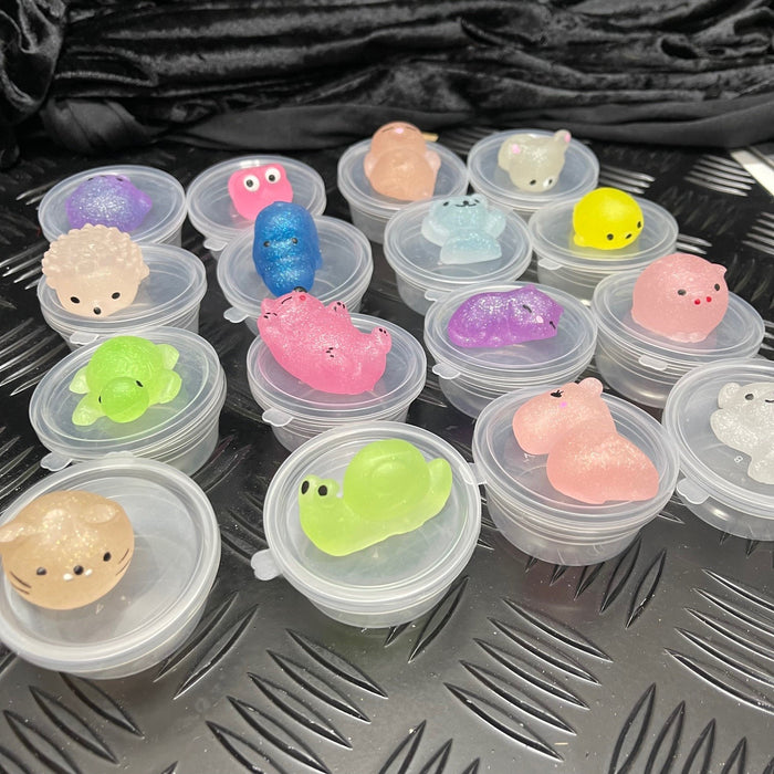 Box of 12 GLITTER  Jelly Mochi Squishy Animals