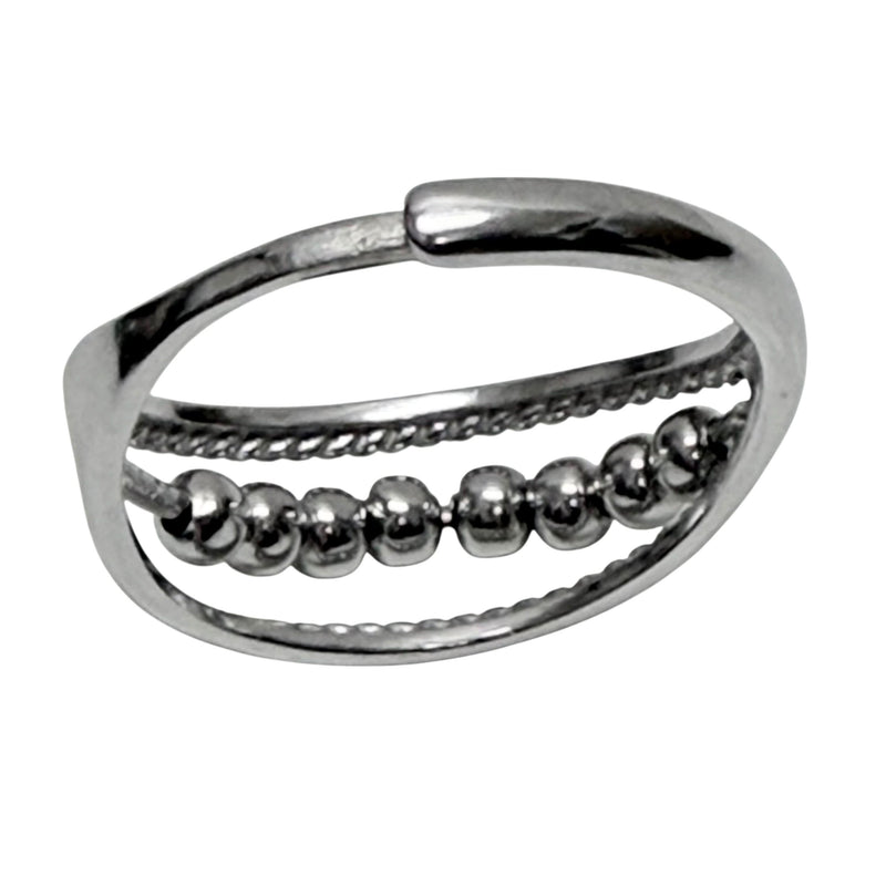 Nyra Fidget Ring - Sterling Silver Rolling Beads on Silver Middle for Anxiety