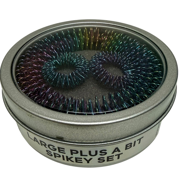 Oil Slick Wrist and Finger Spikey Set - Large Plus a Bit set in round tin