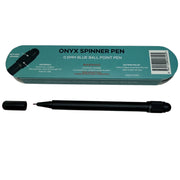 Close-up of the black ONYX Spinner Pen showing its textured spinning section
