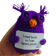 Purple owl handmade crochet critter with funny message