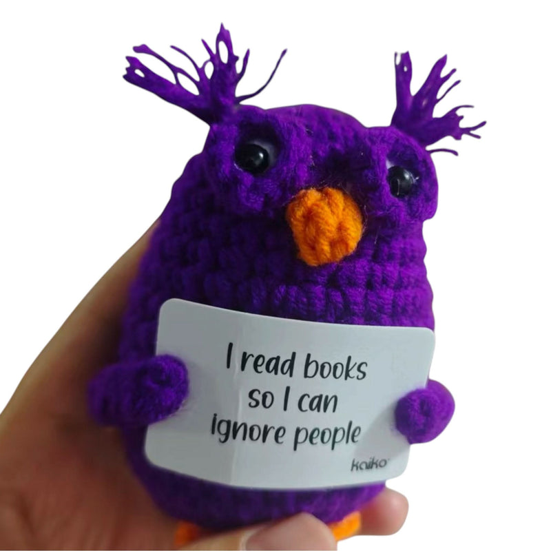 Purple owl handmade crochet critter with funny message